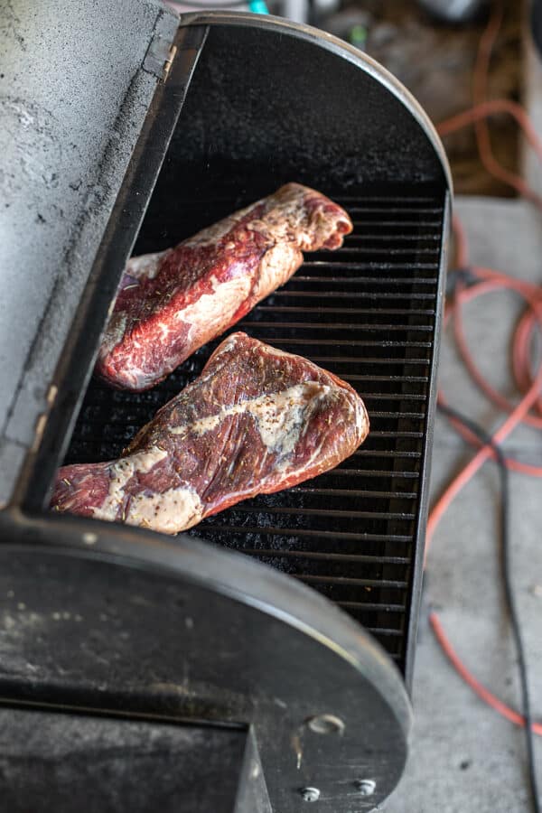 two natural beef tri tips on the grill